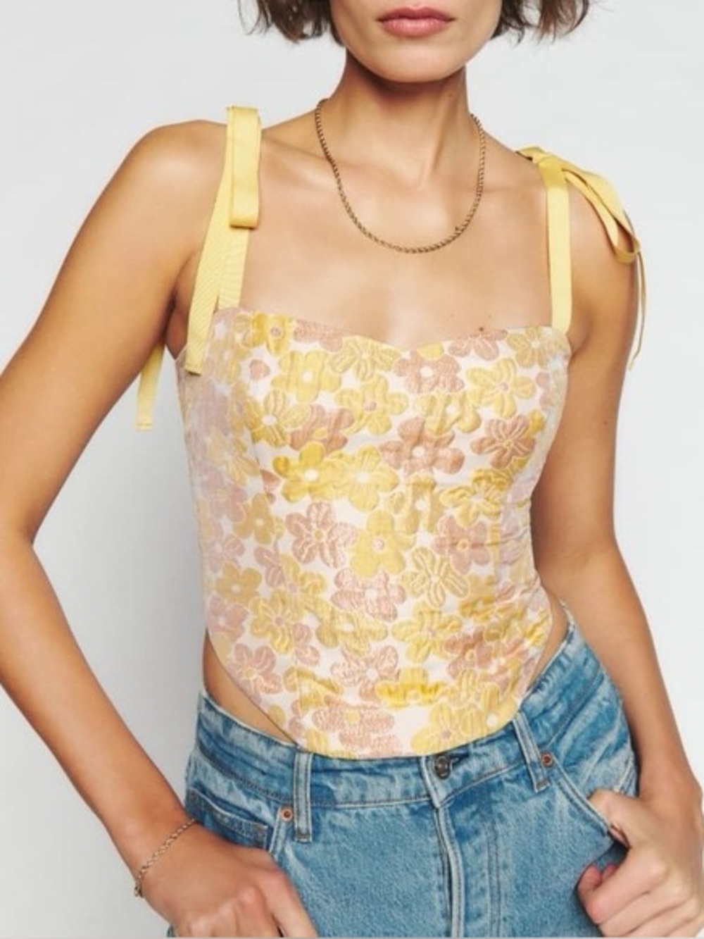 Reformation Karoline Sunshine Bloom Top Floral Yellow Size 2 (with defect)